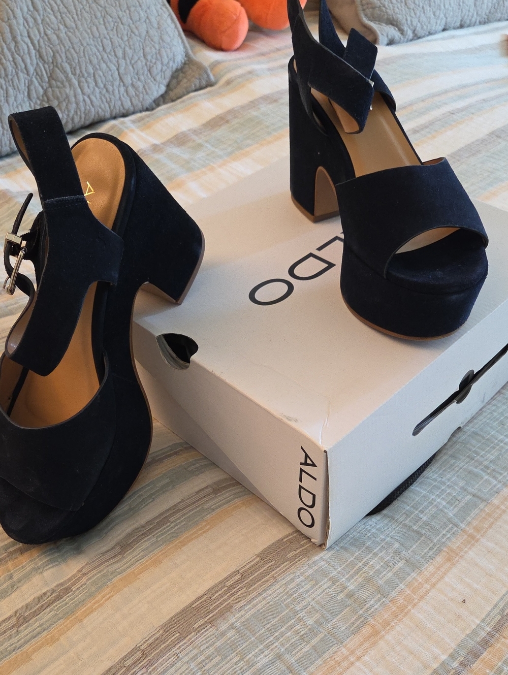 ALDO Navy Velvet Platform Block-Heel Sandals